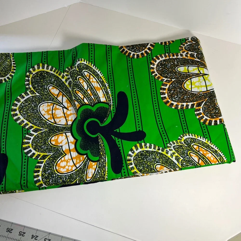 Vlisco Super-Wax 6 Yds Genuine Dutch Wax Block Print Cotton Fabric Green Floral
